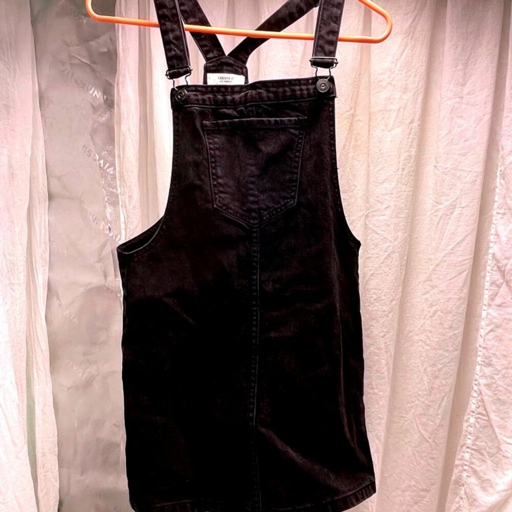 Overall dress black forever 21 small  super cute side zipper